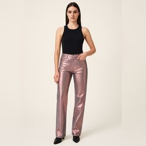 Zara Metallic Pink Coated Straight-Leg Jeans – Size 6